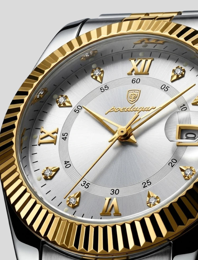 Poedgar President Herrenuhr aus Edelstahl, rund