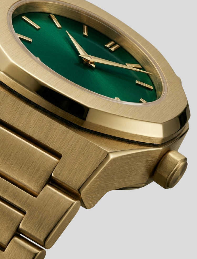 Reloj Masculino - Strong Foundation Metal Plateado Oro con Fondo verde