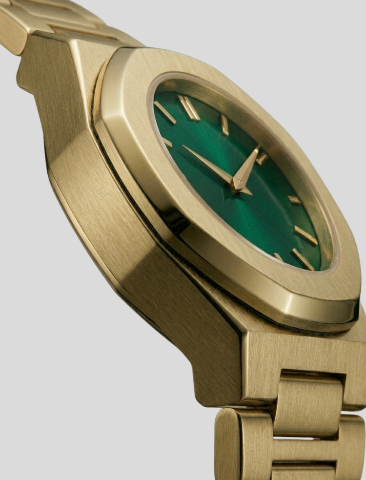 Reloj Masculino - Strong Foundation Metal Plateado Oro con Fondo verde
