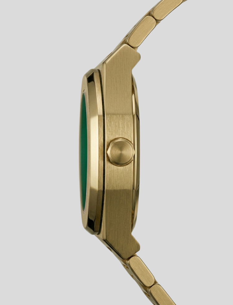 Reloj Masculino - Strong Foundation Metal Plateado Oro con Fondo verde